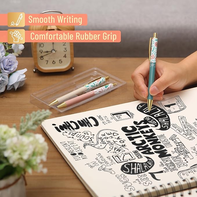 Mr. Pen- Luxury Floral Pen Set, 3 pcs, Black Ink Ballpoint Pens, Floral Pen, Fancy Pens for Women, Cute Pens for Journaling, Easter Gift