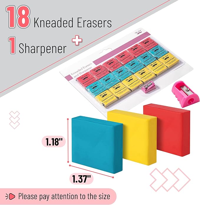 Mr. Pen- Art Eraser Set, 19 pcs, Colorful Kneaded Erasers for Artists with 1 Sharpener, Kneadable Erasers, Moldable Eraser, Art Erasers for Drawing, Artist Eraser, Drawing Erasers, Art Gum Eraser
