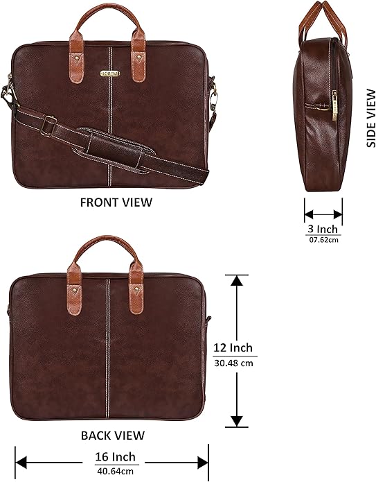 LOREM Leather Messenger Shoulder Bag Travel Crossbody Purse Briefcase Business Bag for 12Inch Laptop