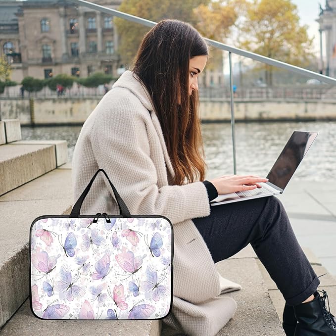 Universal Laptop Sleeve Tablet Case 12 inch, Pink Purple Butterfly Slim Carrying Case Durable Handbag Travel Laptop Bag for Surface Pro 9 8 7/Laptop Go 2 3, MacBook Air 11/12