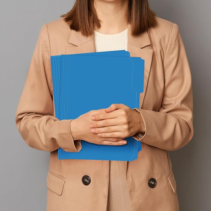 SUNEE File Folders with Fasteners, Manila Folders Letter Size, 2 Reinforced Fasteners, 1/3-Cut Tab, Blue Folders 50 Pack, Keep Organized for Your Office Documents School Files