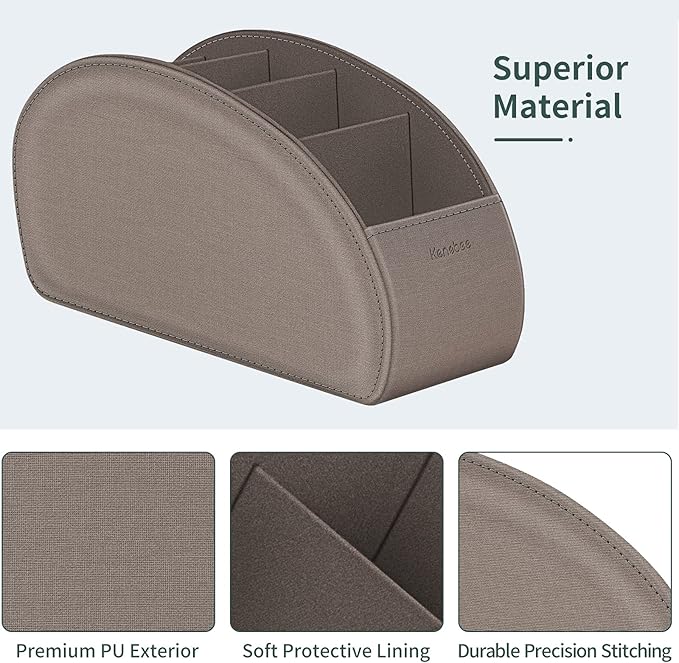 Remote Control Holder with 5 Compartments, KENOBEE Anti-slip Desktop Caddy Storage Organizer for Remote Controllers, Office Supplies, Makeup Brush, Media Accessories, Denim Coffee