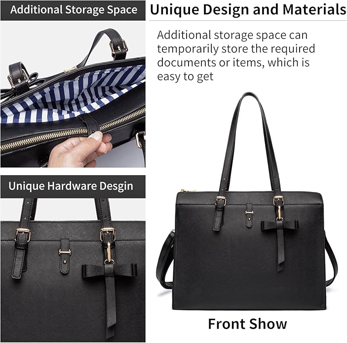 Keyli 4pc Sets Laptop Bag for Women Large Leather Laptop Briefcase with USB Charging Port Computer Shoulder tote Bags Purse