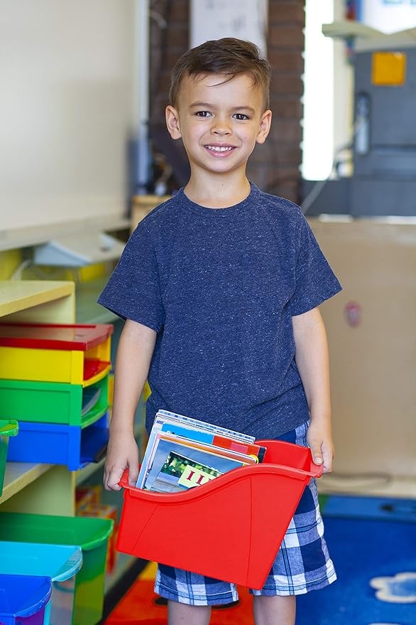 Storex Small Book Bin, Linking Storage Bin, Dry Erase Surface, 11.75" x 8.5" x 4.5" STEM Green (Pack of 6)