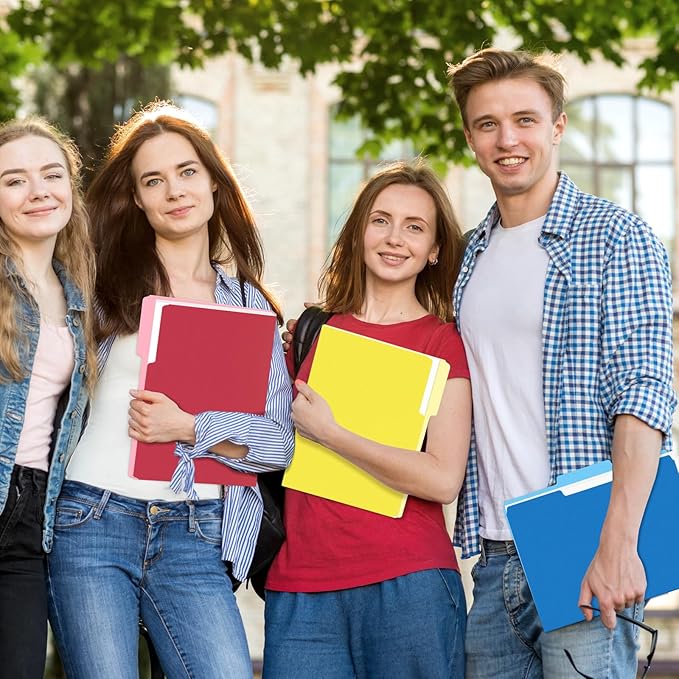 SUNEE File Folders Letter Size 10 Assorted Colors, 100 Pack Folders for Documents 1/3-Cut Tabs, Colored File Folders Office Home School for Documents Files Paper