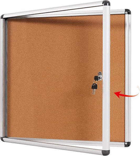 SWANCROWN Enclosed Cork Bulletin Boards Wall-Mounted Noticeboard Protective Display Case for Retail School Apartment 28x26 inch (6xA4)