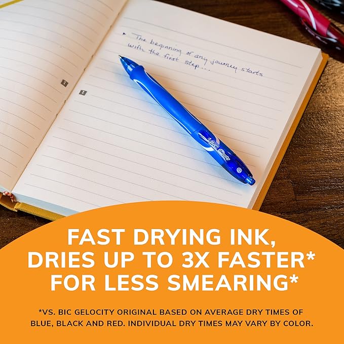 BIC Gelocity Quick Dry Assorted Colors Gel Pens, Medium Point (0.7mm), 4-Count Pack, Retractable Gel Pens With Comfortable Full Grip (Pack of 2)