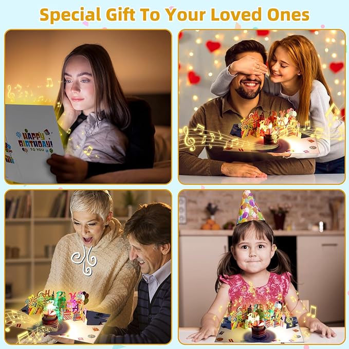 Gumry 33RD Musical Birthday PopUp Card, Blowable Colorful Light Candle 3D Cards with Song, Applause Cheers Sound, Greeting Cards Birthday Gifts Decorations for Women Men Turning 33 Years Old