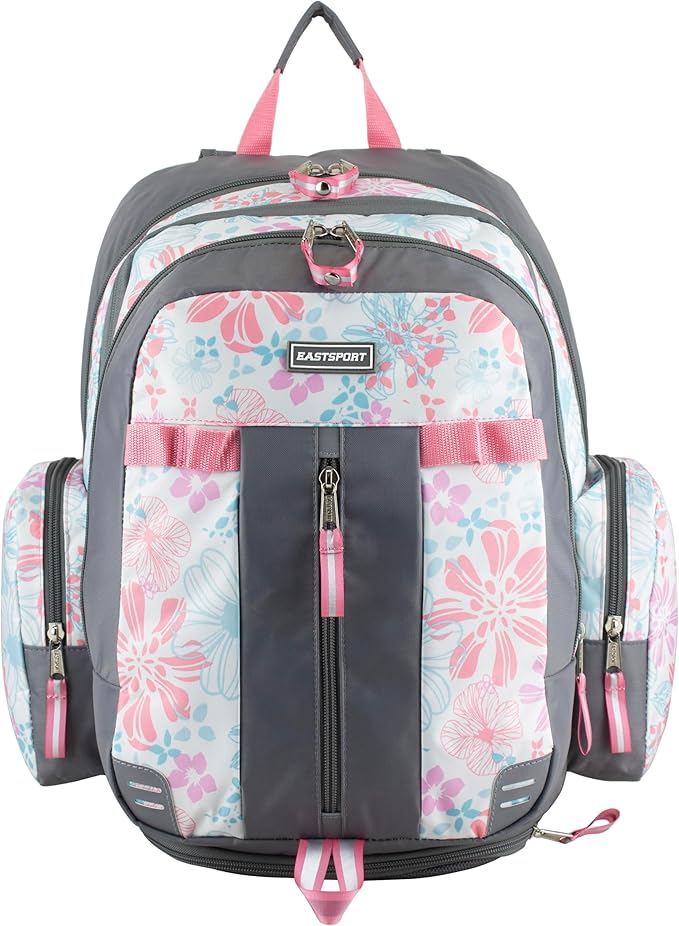 Eastsport Extra Large Backpack Expandable Oversized For Travel Hiking Work Camping Sports Outdoors With Drawstring Bag 18x13.5x9.5 Spring Floral Ash Grey