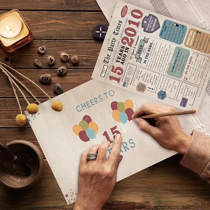 15th Birthday Card, 15 Year Old Birthday Gift for Daughter Son, Retro 15th Birthday Decorations for Boys Girls