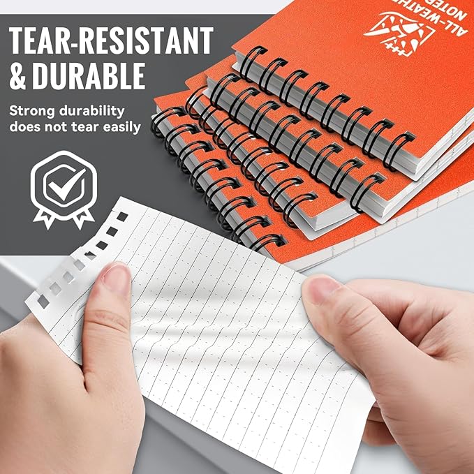 POPYOLA 4 Pack Waterproof Pocket Notebook, 3x5 Pocket Notepad, All Weather Mini Spiral Notepad, Write in the Rain Police Notepad with 100 Squared Pages for Outdoor Home Office School