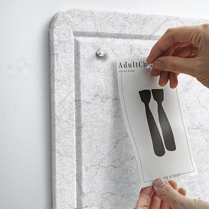 Bulletin Board, 24 x 18 inches Felt Board Decorative Pin Board, Cork Board Alternative for Wall, Foldable Photo Board Self-Adhesive Vision Board Mood Board with 20 Pushpins - Marble White