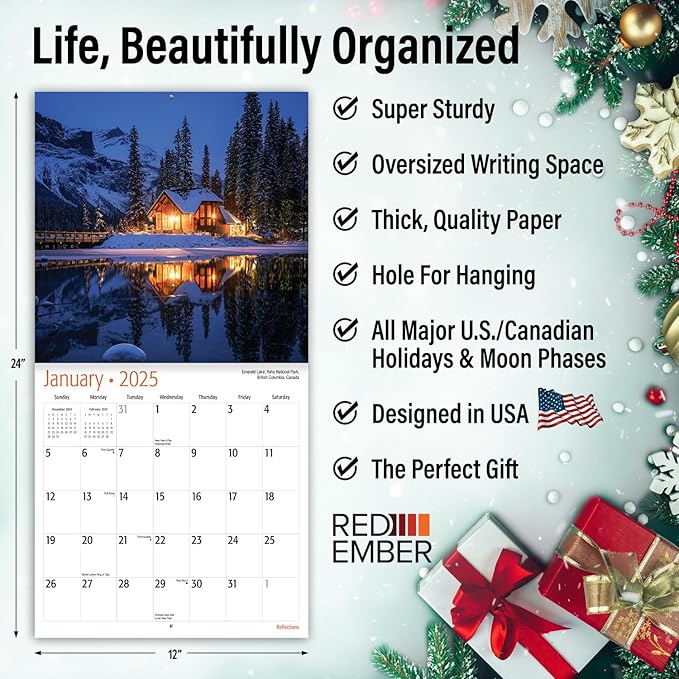 RED EMBER Reflections 2025 Wall Calendar 12 Month | 12" x 24" Open | Thick & Sturdy Paper | Giftable | Calendar 2025