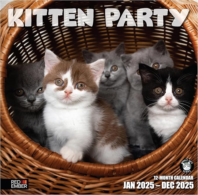 RED EMBER Kitten Party 2025 Wall Calendar 12 Month | 12" x 24" Open | Thick & Sturdy Paper | Giftable | Calendar 2025