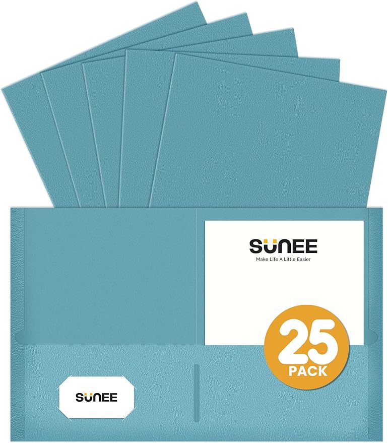 SUNEE Folders with Pockets (25 Pack, Warm Blue), 2 Pocket Folders Fit Letter Size Paper, Paper File Folder for School Office Home Business, Textured Paper