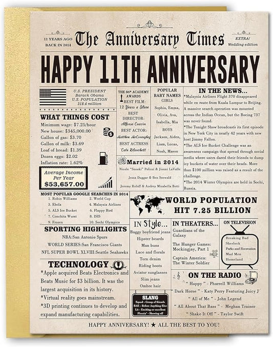 Jumbo 11th Anniversary Card for Him Her, Romantic 11 Year Wedding Gifts for Husband Wife, Steel Anniversary Card for Couple Parents