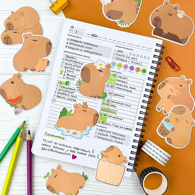 30 Pack Capybara Sticky Notes - Cute Cartoon Capybara Self Sticky Notepads Writing Memo Pads Animal Page Marker for Office School Student Birthday Party Favors Goodies Bag Fillers 600 Sheets