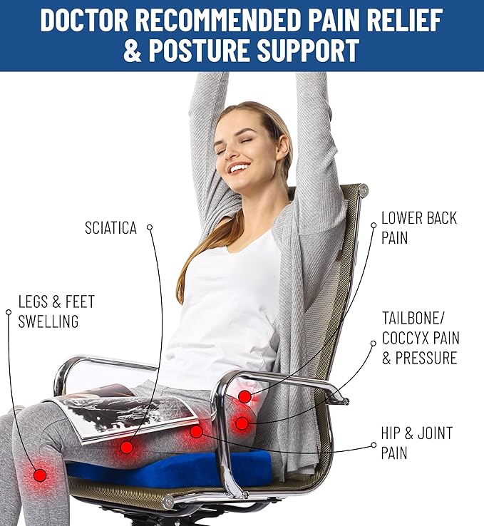Everlasting Comfort Doctor Recommended Memory Foam Seat Cushions for Office Chairs - HSA FSA Eligible Tailbone Pain Relief Cushion, Sciatica & Back Support, Office Chair Cushion & Car Seat Cushion
