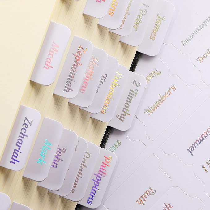 Mr. Pen- Bible Tabs, 75 Tabs, Holographic Laminated Bible Tabs for Women and Men, Bible Tabs for Study Bible, Bible Index Tabs, Bible Book Tabs, Bible Labels Tabs, Mr Pen Bible Tabs