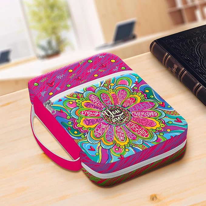 Colorful Floral Bible Cover, Bible Cover Bag With Bookmarks Handle Pockets, Bible Bag Portable For Women, Gifts for Christmas Christian