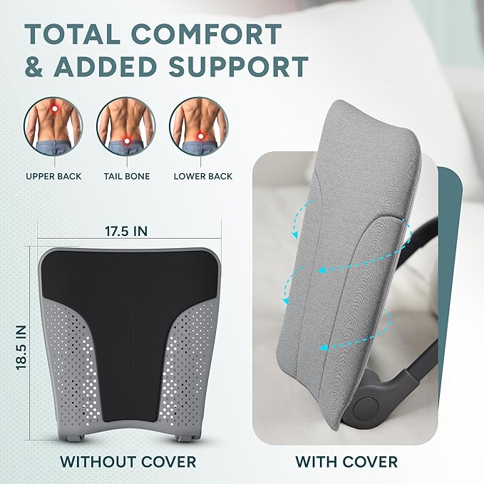 READY ROCKER Deluxe Slate | Adjustable Ergonomic Portable Rocker | Back Pain Relief & Relaxation | Black Rocker & Deluxe Cover | Back & Lumbar Support for Chair | Lightweight & Portable | 3.0 Model