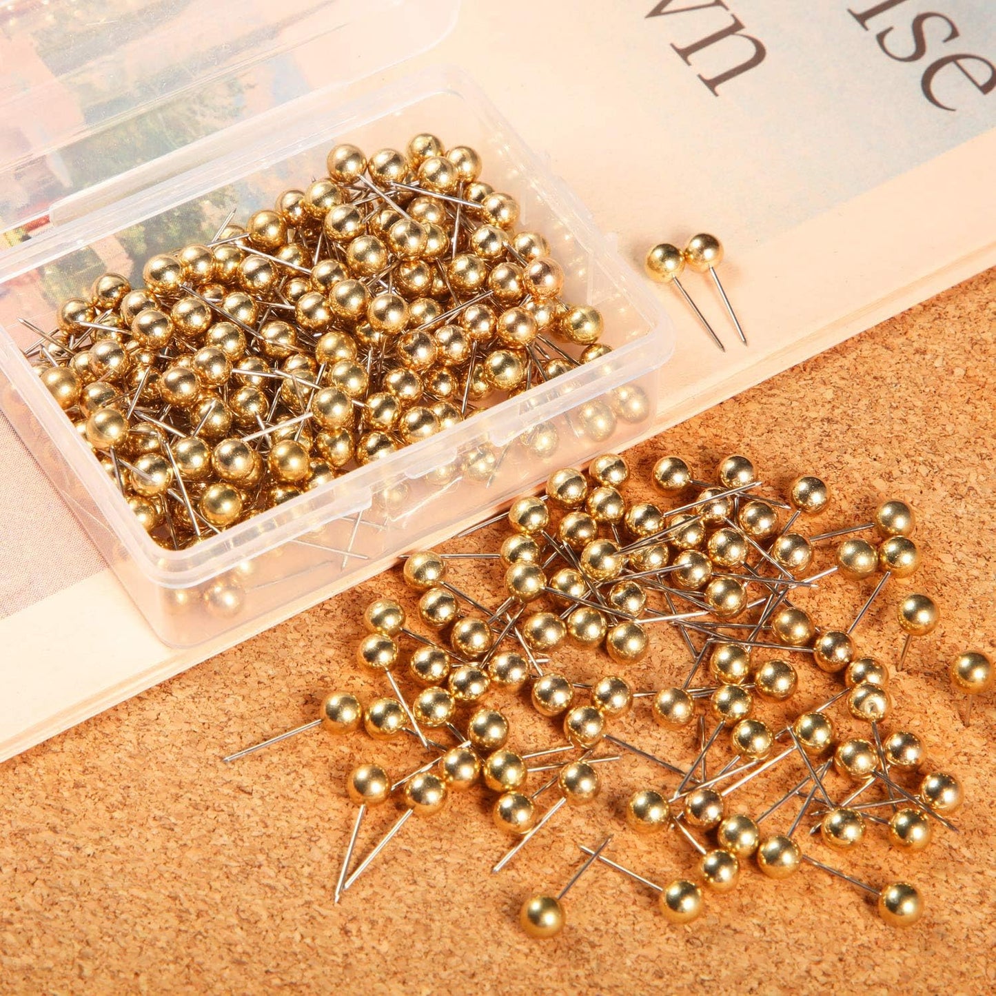 Map Tacks Push Pins Small Size 300 Packs (Gold, 1/5 Inch)