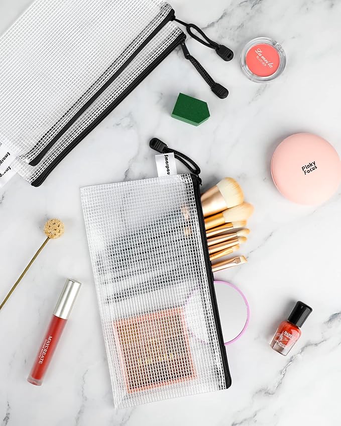 Smarpau Pencil Pouch 24PCS, 9.3" x 4.7" Mesh Zipper Pouches for Organizing, Bill Size Waterproof Zipper Pencil Bags for Travel, Office, Home Storage, Black