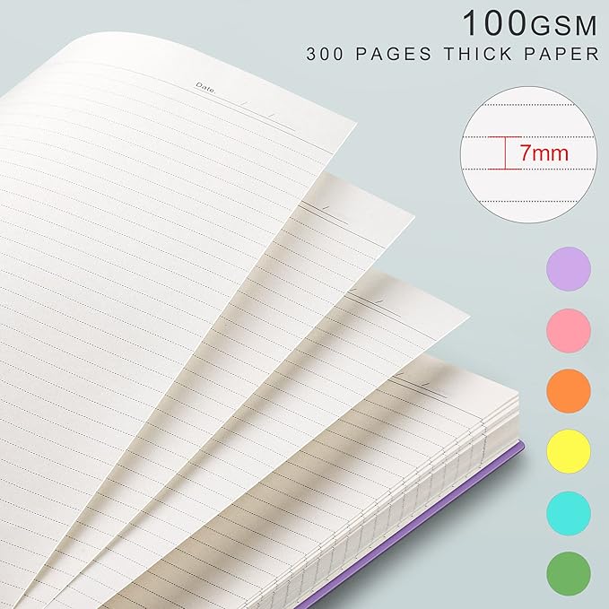EMSHOI A4 Spiral Notebook College Ruled Lined Journal, 11.2" x 8.27", 300 Pages, 100gsm Thick Paper, Waterproof Softcover, Twin-Wire Binding, Sticky Notes, Purple