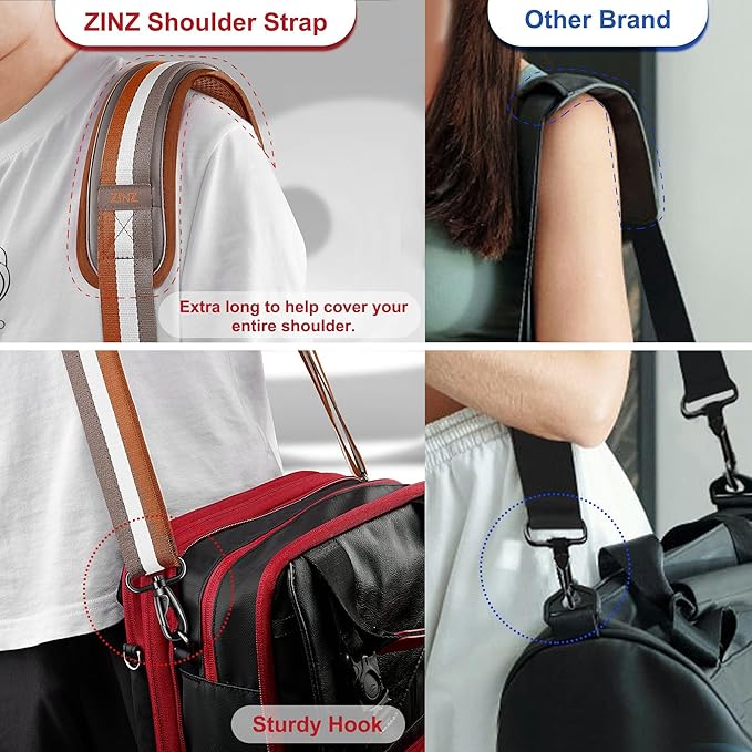 ZINZ 75" Shoulder Strap with Fixed Pad and Dual Balanced Buckles，Brown-White-Gray Stripe