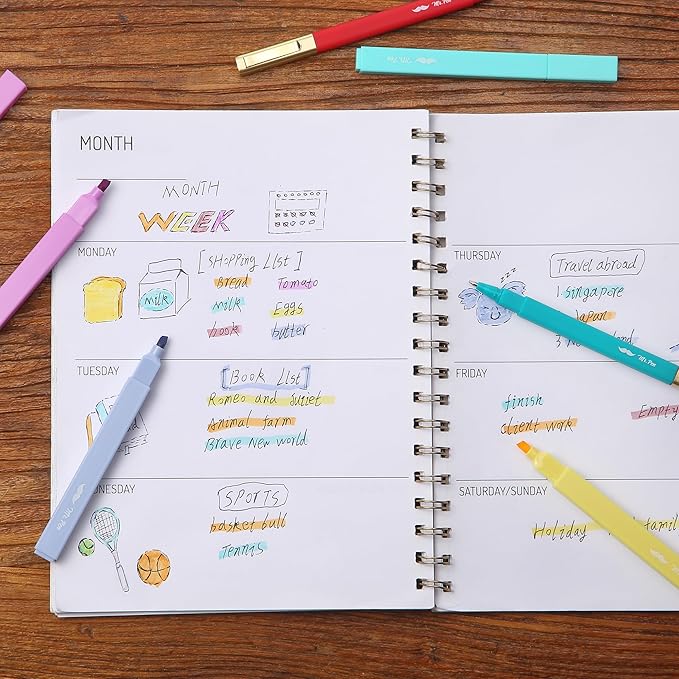 Mr. Pen- Aesthetic Highlighters and Pens No Bleed, 12 Pack, Assorted Color Bible Highlighters No Bleed, Black Ink Bible Pens, Highlighter Pens, No Bleed Highlighters for Bibles, Bible Pens