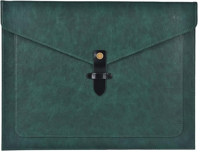 Green Leather File Folder Letter Size, File Organizer, Important Document Folders with Pockets, Document Organizer, Laptop Sleeve Notebook Case, Paper Storage, A4 Envelopes Filing Folder