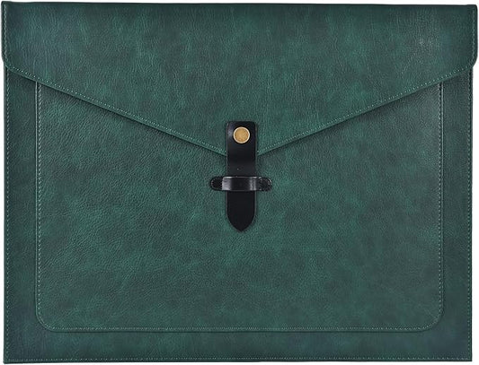 Green Leather File Folder Letter Size, File Organizer, Important Document Folders with Pockets, Document Organizer, Laptop Sleeve Notebook Case, Paper Storage, A4 Envelopes Filing Folder