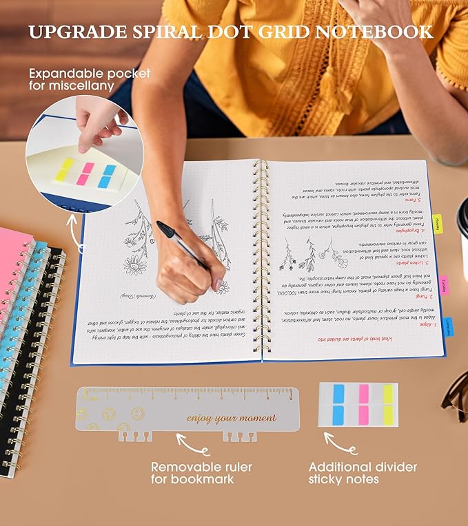 Dotted Notebook, Spiral Notebook Journal 8.5” x 11”, A4 Large Dot Grid Notebooks for Women Men, 100 GSM Dotted Paper, Plastic Hardcover Spiral Bullet Dotted Journals for Work School Sketching, Navy