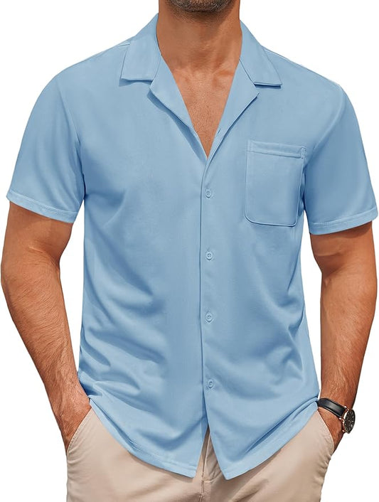 COOFANDY Men's Casual Cuban Guayabera Shirt Short Sleeve Button Down Shirts Summer Beach Shirts Vocation Vintage Shirts