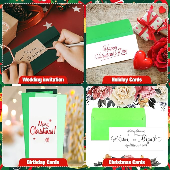 Outus 500 Pcs #10 Business Envelopes Adhesive Standard Envelopes Colored Envelopes for Office Check Invoices Letters Letterhead Invitations Announcements 4-1/8 x 9-1/2'' (Green Series)