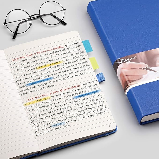 EMSHOI Lined Journaling Notebooks - 120gsm Thick Leather Journal with Sticky Notes, 256 Numbered Pages A5 Hardcover College Ruled Notebook for Women Men Work School Writing, 5.75" x 8.38"-Blue