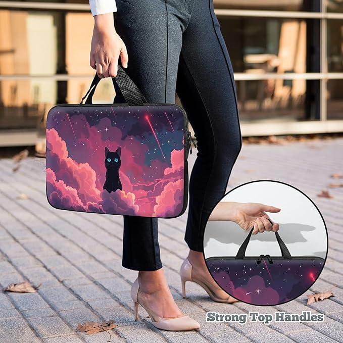 Universal Laptop Sleeve Tablet Case 12 inch, Pink Sky Cat Slim Carrying Case Durable Handbag Travel Laptop Bag for Surface Pro 9 8 7/Laptop Go 2 3, MacBook Air 11/12