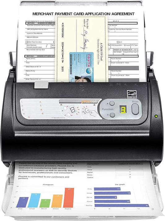 Plustek PS188 High Speed Double-Sided Color Document Scanner, with Automatic Document Feeder (ADF), 30 Pages Per Minute, Support Windows 7/8/10/11