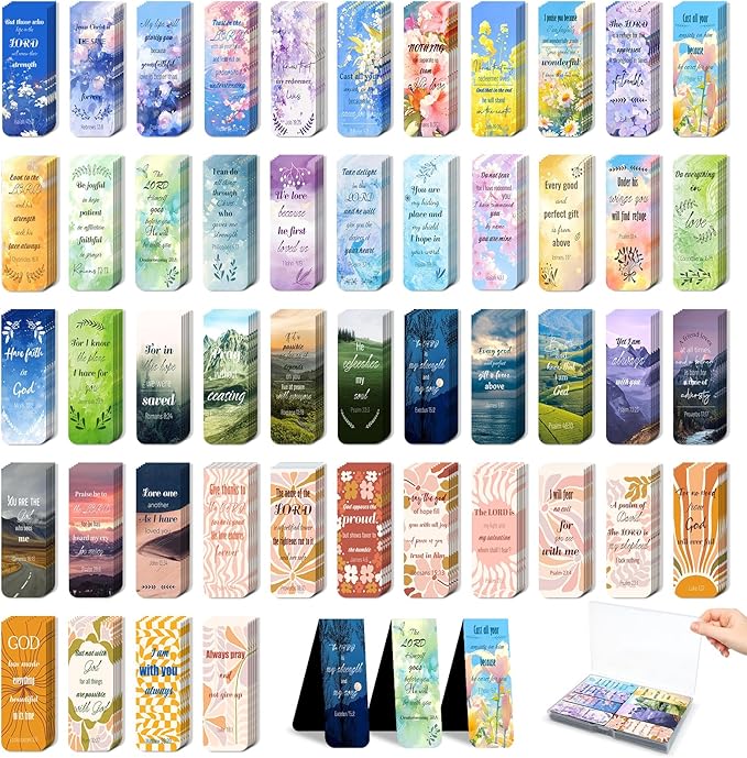 48 Piece Bible Verse Magnetic Bookmarks - Christian Scripture Inspirational Book Marks with Boxes - Religious Motivational Book Marker Prayer Page Clips for Women & Men Reading Gifts