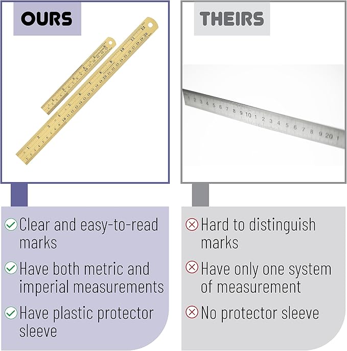 Mr. Pen- Steel Rulers, 2 Pack, 6" and 12", Gold, 6 Inch Ruler Metal Rulers, Small Metal Ruler 6 Inch Metal Ruler Thin Flat, Stainless Steel Ruler 12 Inch, Centimeter Ruler, Steel Ruler 12 Inch