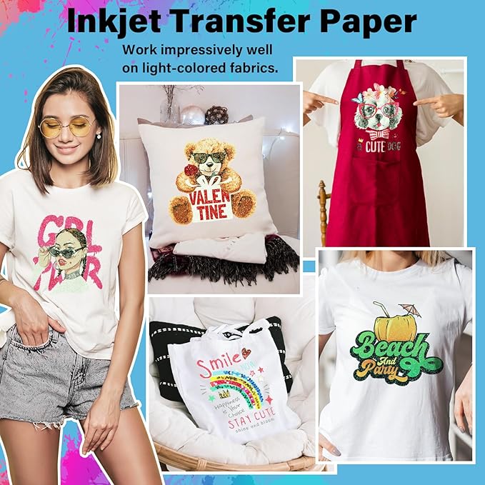 TECKWRAP Printable Heat Transfer Paper for T-Shirts 15 Sheets, 8.3" X 11.7" Printable Heat Transfer Vinyl for Inkjet Printer, Iron on Transfer Paper for Light Fabric (Glitter Green)