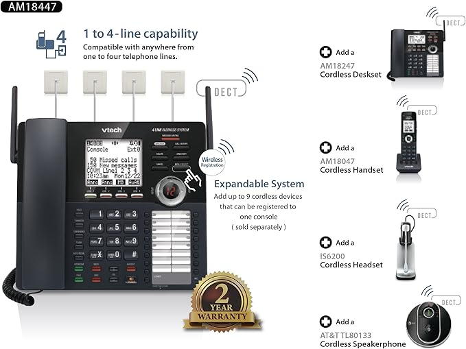 VTech Accessory Handset for VTech AM18447 Small Business System, Black