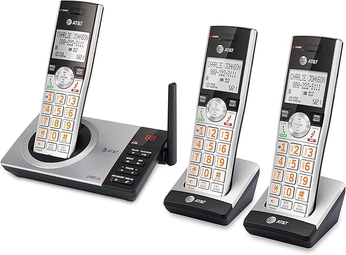 AT&T DECT 6.0 Expandable Cordless Phone with Answering System, Silver/Black with 3 Handsets