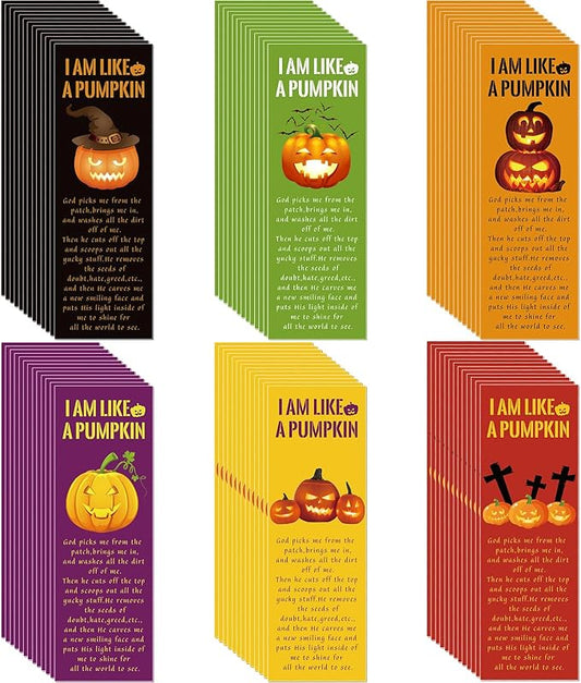 Gueevin 120 Pieces Halloween Bookmarks Pumpkin Bible Verses Bookmarks Christian Bookmarks Religious Book Markers for Women Girl Book Lovers Church Baptism Christian Halloween Gifts
