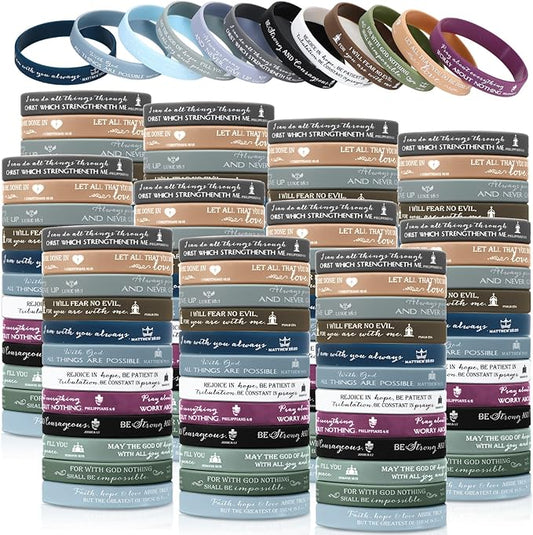 Unittype 240 Pcs Christian Silicone Bracelets Bulk Scripture Gifts Bible Verse Rubber Wristbands Religious Church Gifts for Women Men Party Favors Birthday Easter Baptism Gifts(Fresh Color)
