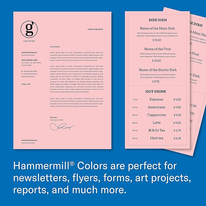 Hammermill Colored Paper, 24 lb Pink Printer Paper, 8.5 x 11-1 Ream (500 Sheets) - Made in the USA, Pastel Paper, 104463R