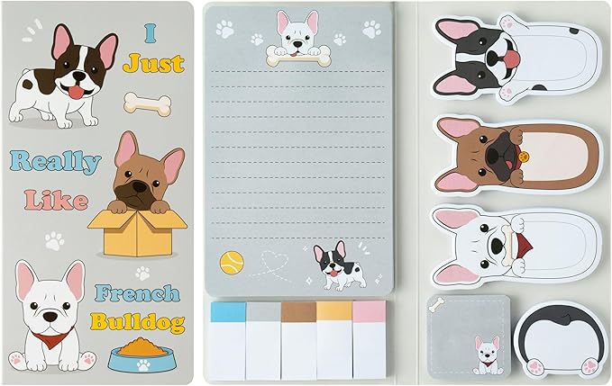 I Just Really Like French Bulldog Sticky Notes Set, 550 Sheets, Cartoon Bulldog Self-Stick Notes Pads Animal Divider Tabs Bundle Writing Memo Pads Page Marker Back to School Office Supplies