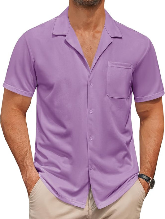 COOFANDY Men's Casual Cuban Guayabera Shirt Short Sleeve Button Down Shirts Summer Beach Shirts Vocation Vintage Shirts