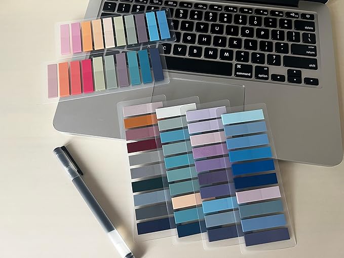 Lysas 1600pcs Page Markers, Morandi Sticky Index Tabs, Transparent Sticky Note Tabs Colored Writable and Repositionable Book Flags Tabs, Aesthetic Strip Index Tabs, 8 Sets