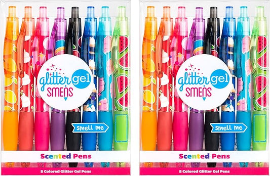 Scentco Glitter Gel Smens (2 Pack) - Gourmet Scented Pens, Colored Glitter Gel Ink, Medium Point, 8 Count